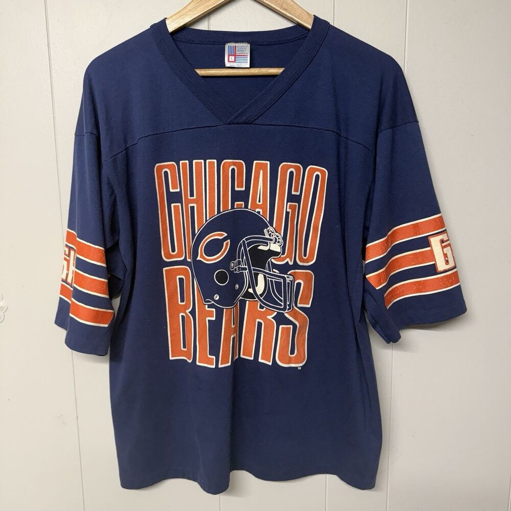 Vtg 80s Chicago Bears V-Neck T Shirt Garan Single Stitch USA Made GSH Men L GUC*
